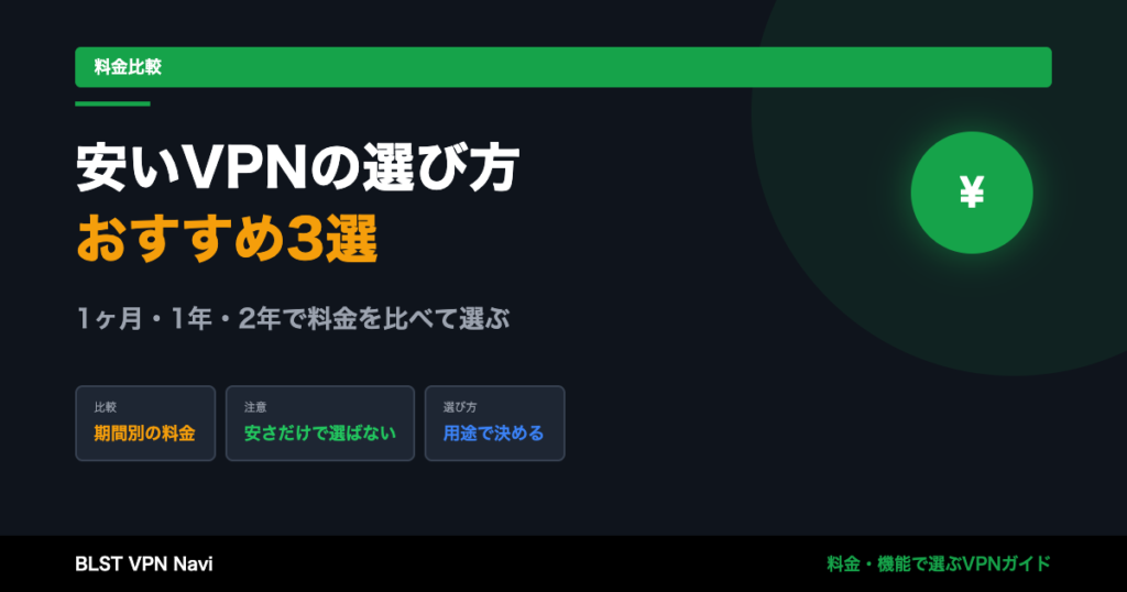 安いVPNおすすめ3選｜最安はどれ？月額料金を比較