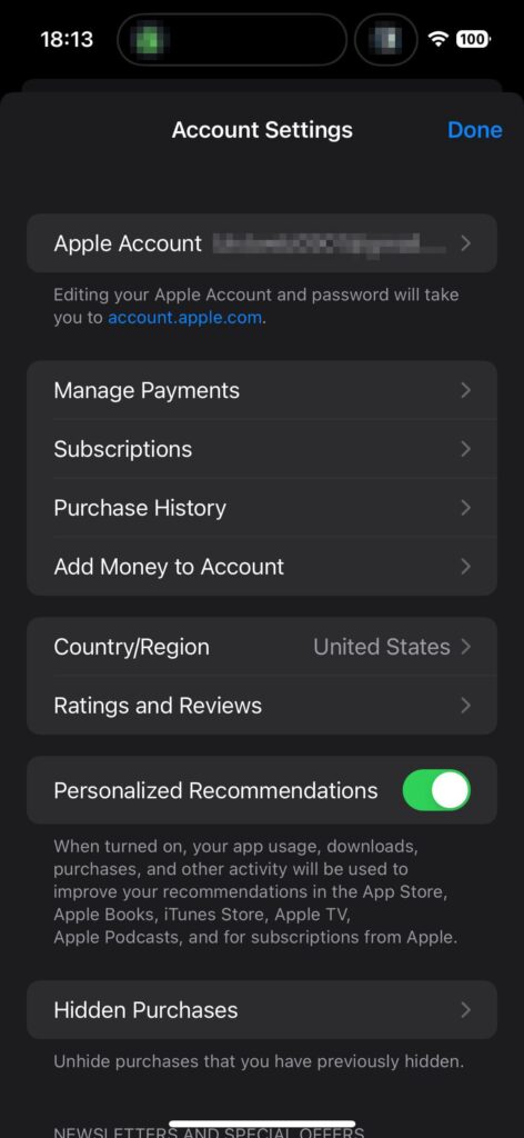 アメリカ版Appleアカウントの管理画面