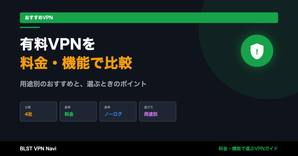 VPNおすすめ4選【2026年】有料VPNを料金・ノーログ・速度で比較