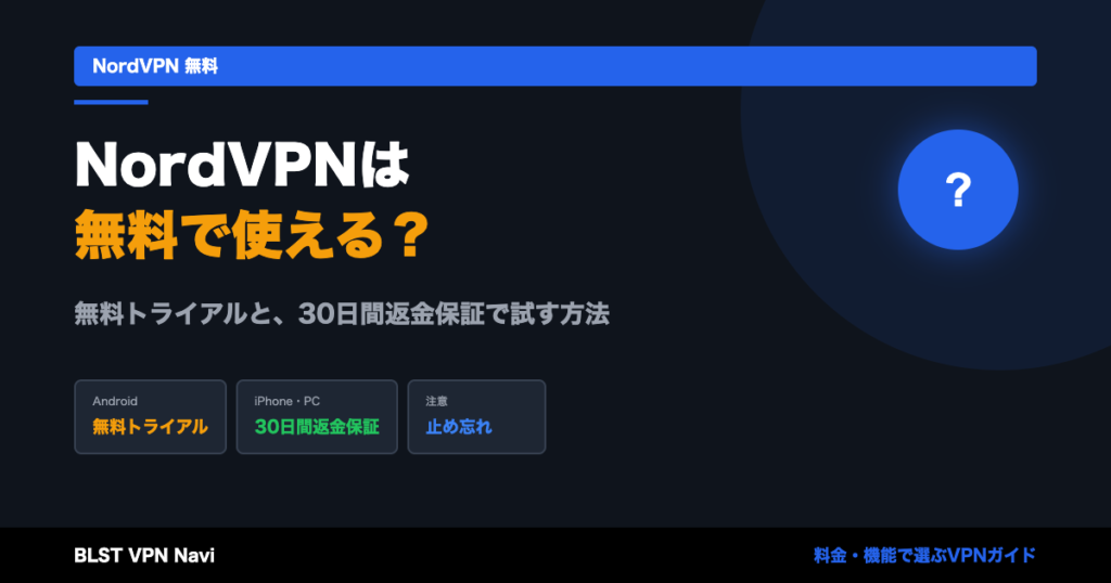 NordVPNは無料で使える?無料トライアルと、30日間返金保証で試す方法